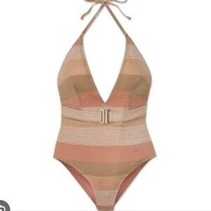 NWT WET‎ Metallic Stripe Swimsuit with Belt Size XL